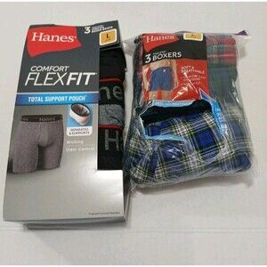 (2)Hanes Comfort Flex Men Long Leg Boxer Briefs 3 Tagless Boxer Briefs SZ Large